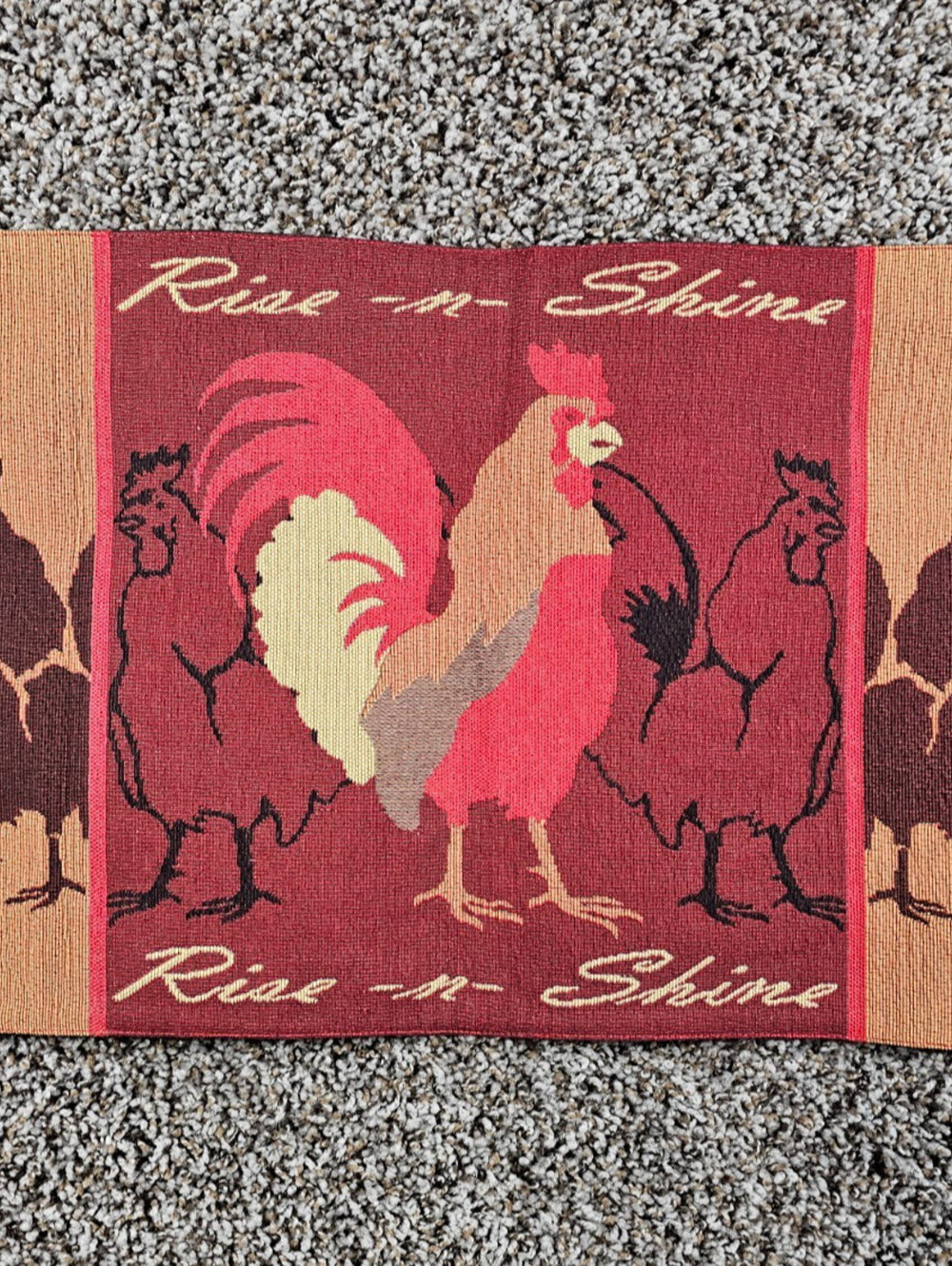 Vintage Rise-N-Shine Kitchen Placemat Chicken Rooster Farm Print Red